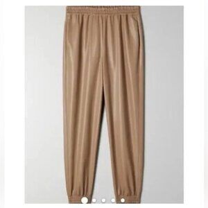 Aritzia Babaton Zedel Vegan Leather Jogger Pant Tan Size Small Pull on Comfy